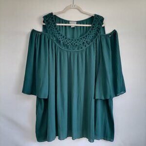 Catherines Womens Teal Green Cold Shoulder Sleeve Blouse Top Size 4X (30/32W)